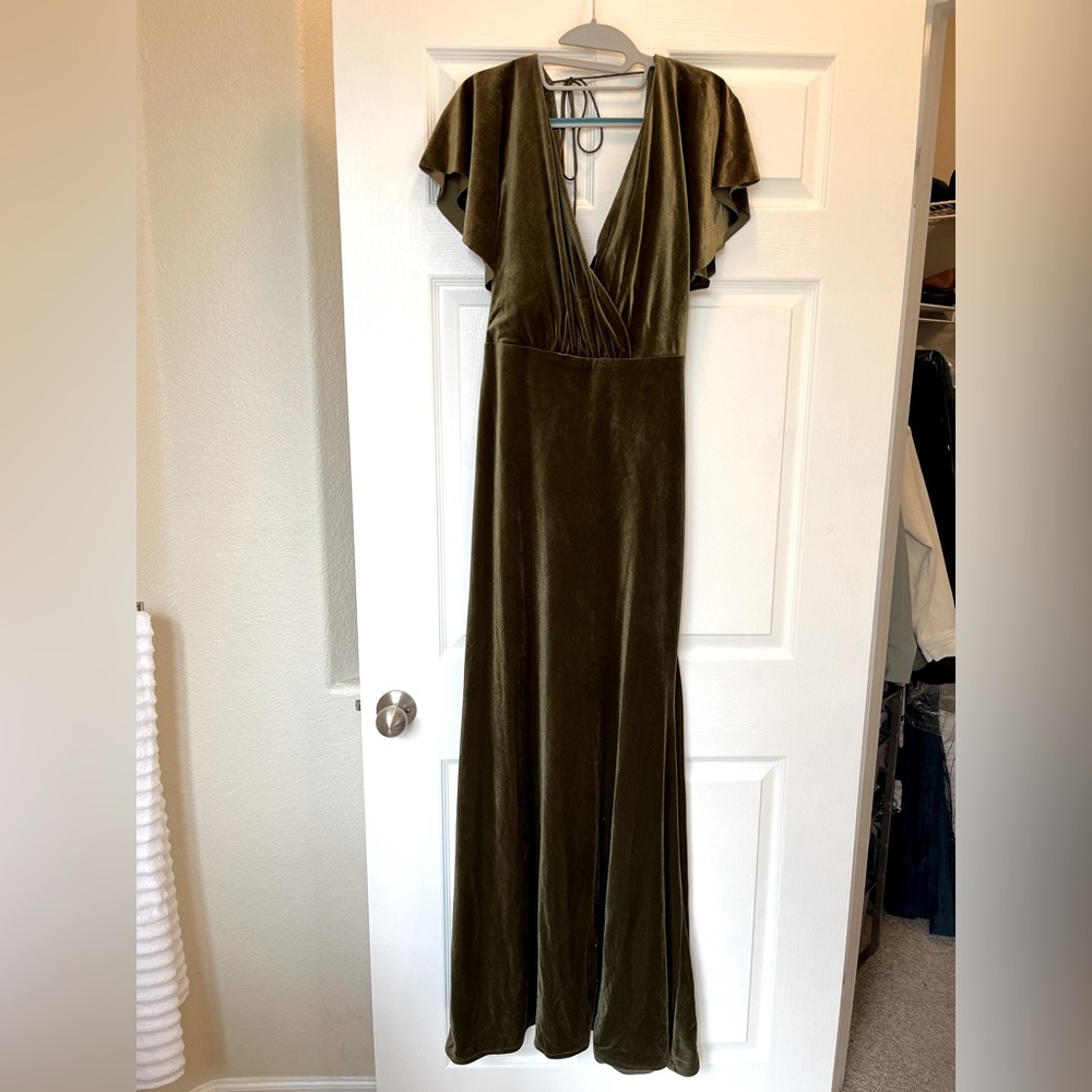 BHLDN Olive Green Velvet Dress